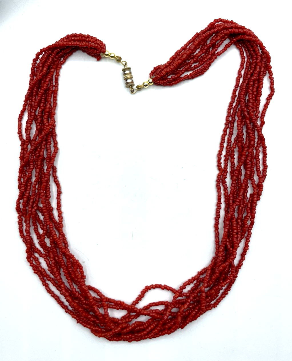 Vintage Korallenkette Korallen Perlchen 10 Stränge Collier L 53 cm B 30 mm gepfl3
