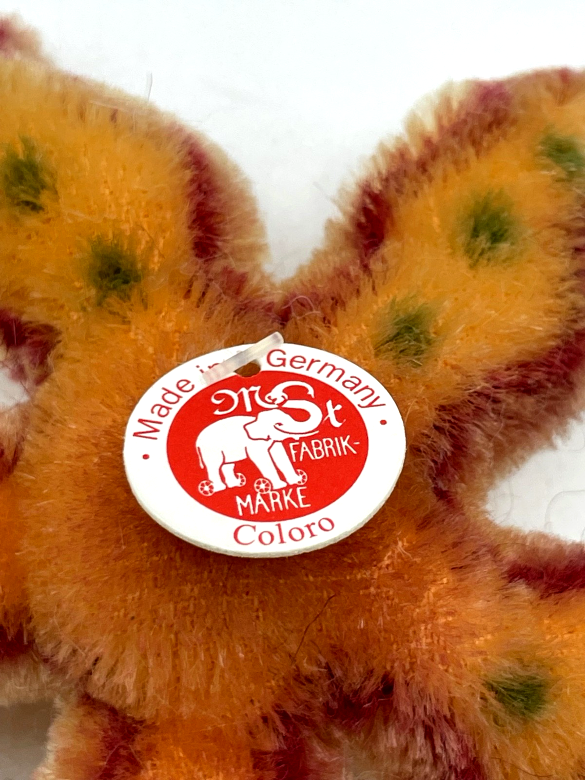 Steiff Mohair Coloro Seestern mit Knopf Schild Fahne wie neu Øca. 11,5 cm4