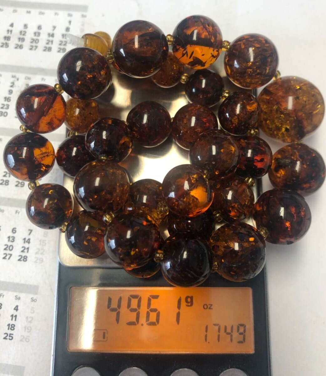 Vintage stattliche Bernstein Kette Inklusen amber necklace 49,61 Gramm L 58cm10