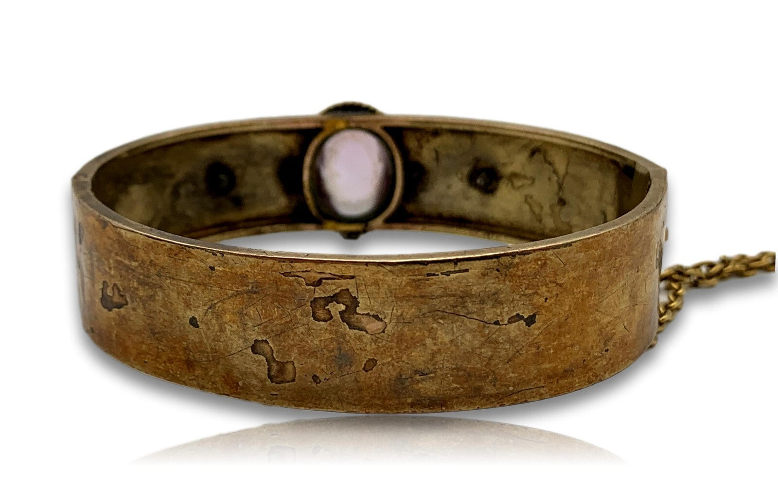 Biedermeier Armreif - 560 Gold ca. 14 Karat - Amethyst mit Saatperlen - um 18308