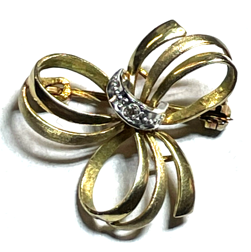A*D Andreas Daub 333 Gold 8 K Brosche Anstecknadel klassisch Schleife + Brillant1