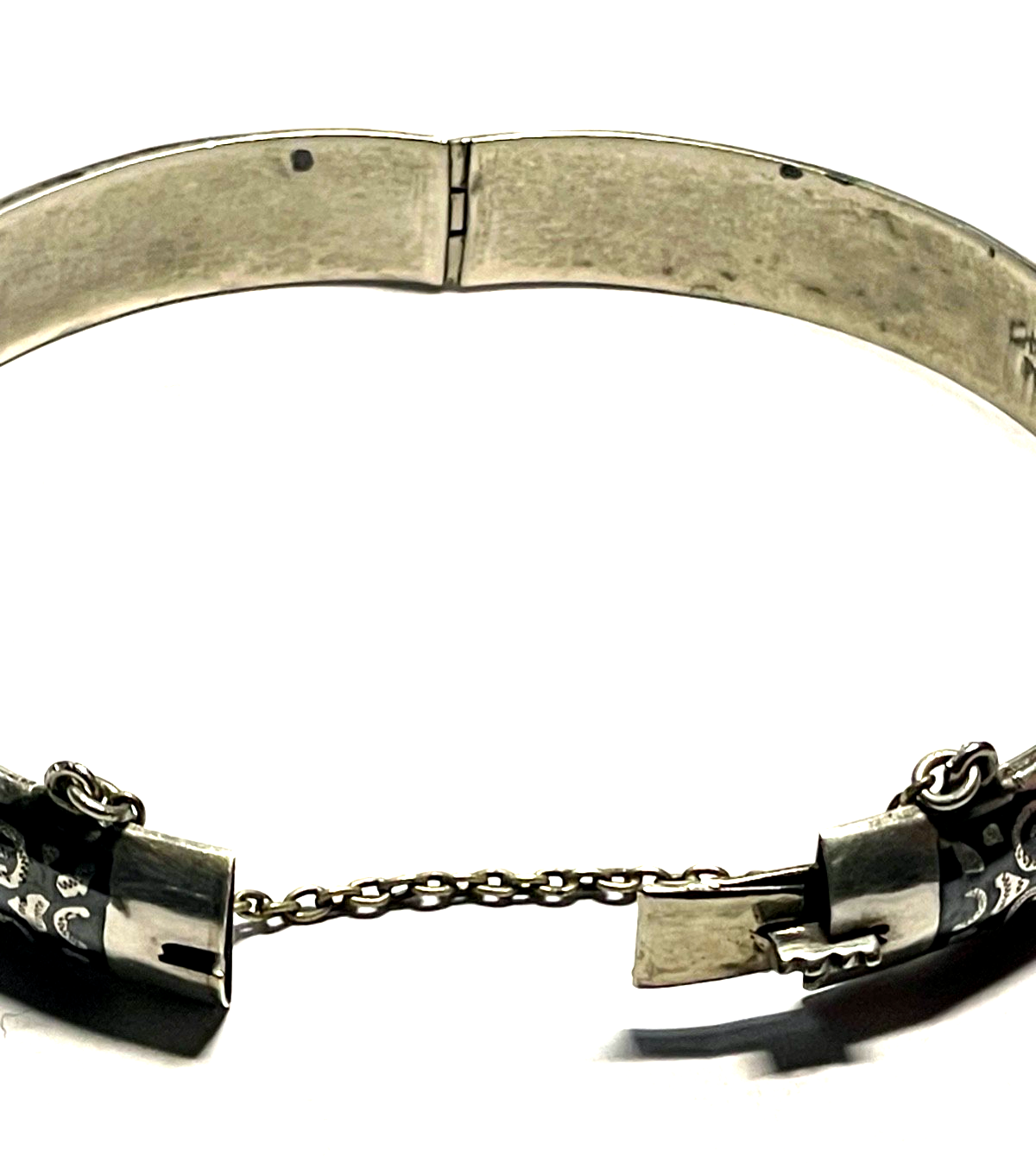 Vintage Siam Sterling Klapp Armreif Niello Technik feines Dekor geschwärzt gepfl9