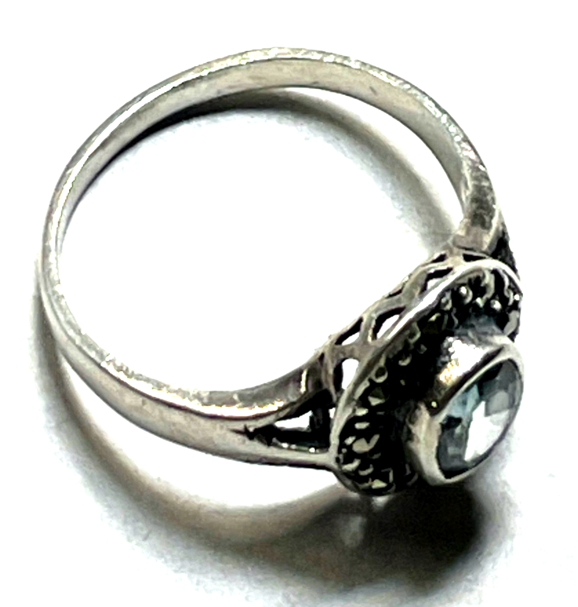 Antik 925 Silber Ring aquamarin farbig wasserblau Spinell 30erJ RG 50 Ø 15,9 mm6