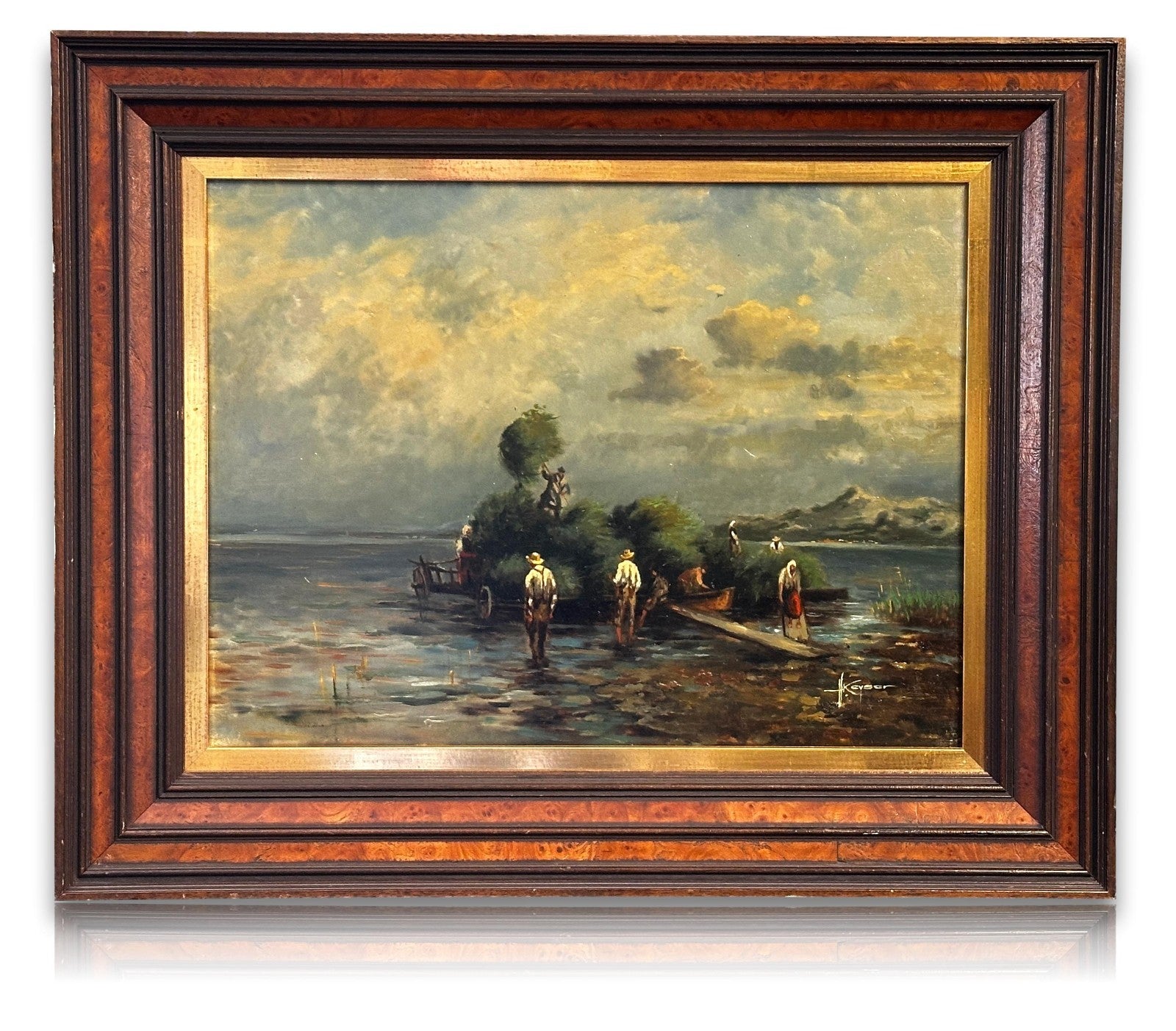 Hartmut Keyser (geb. 1948) – Öl Holz - Schilfernte am See - signiert - gerahmt0