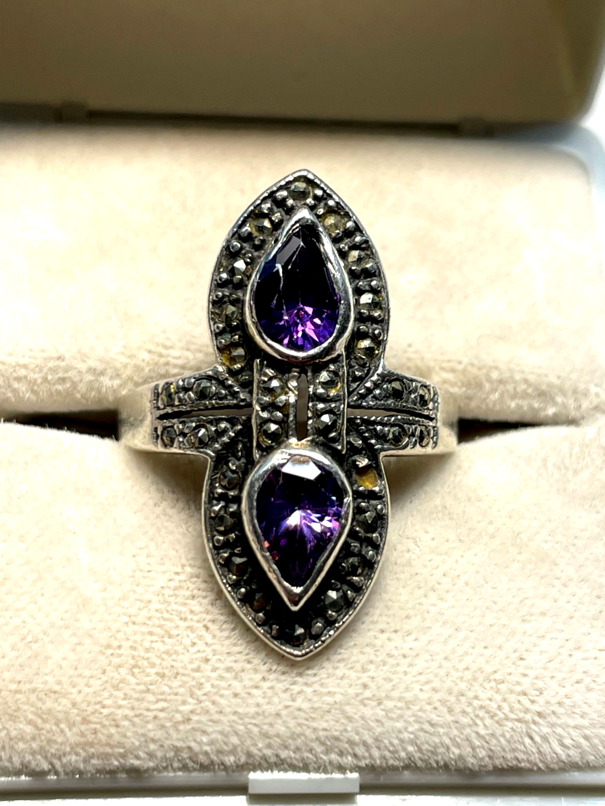 925 Silber Ring mit Amethyst + Markasit antikstil  RG 53 Ø 17mm4