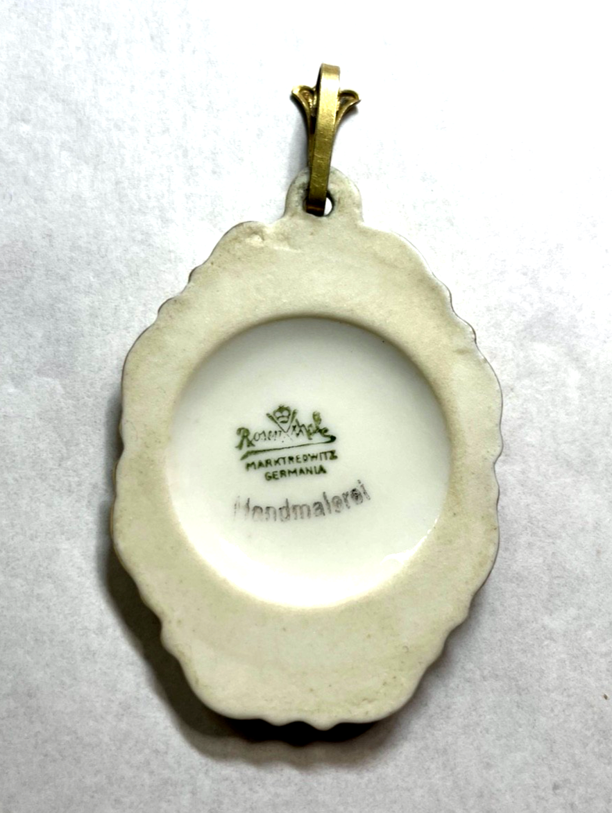 Antik Rosenthal Porzellan Anhänger Blumen Motiv Handmalerei 30er Jahre H 68 mm3