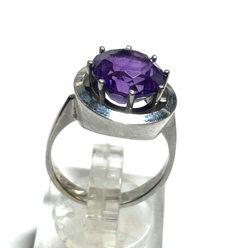 Solider 585 Gold 14 K Weißgold Ring gr dunkler Amethyst Ø 16,9 mm RG 53 Juwelier3