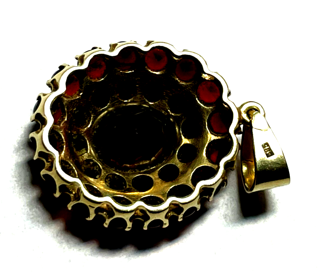 Gr.  Entourage 585 Gold Granat Anhänger 14 K Gelbgold solide Juwelier Qualität6