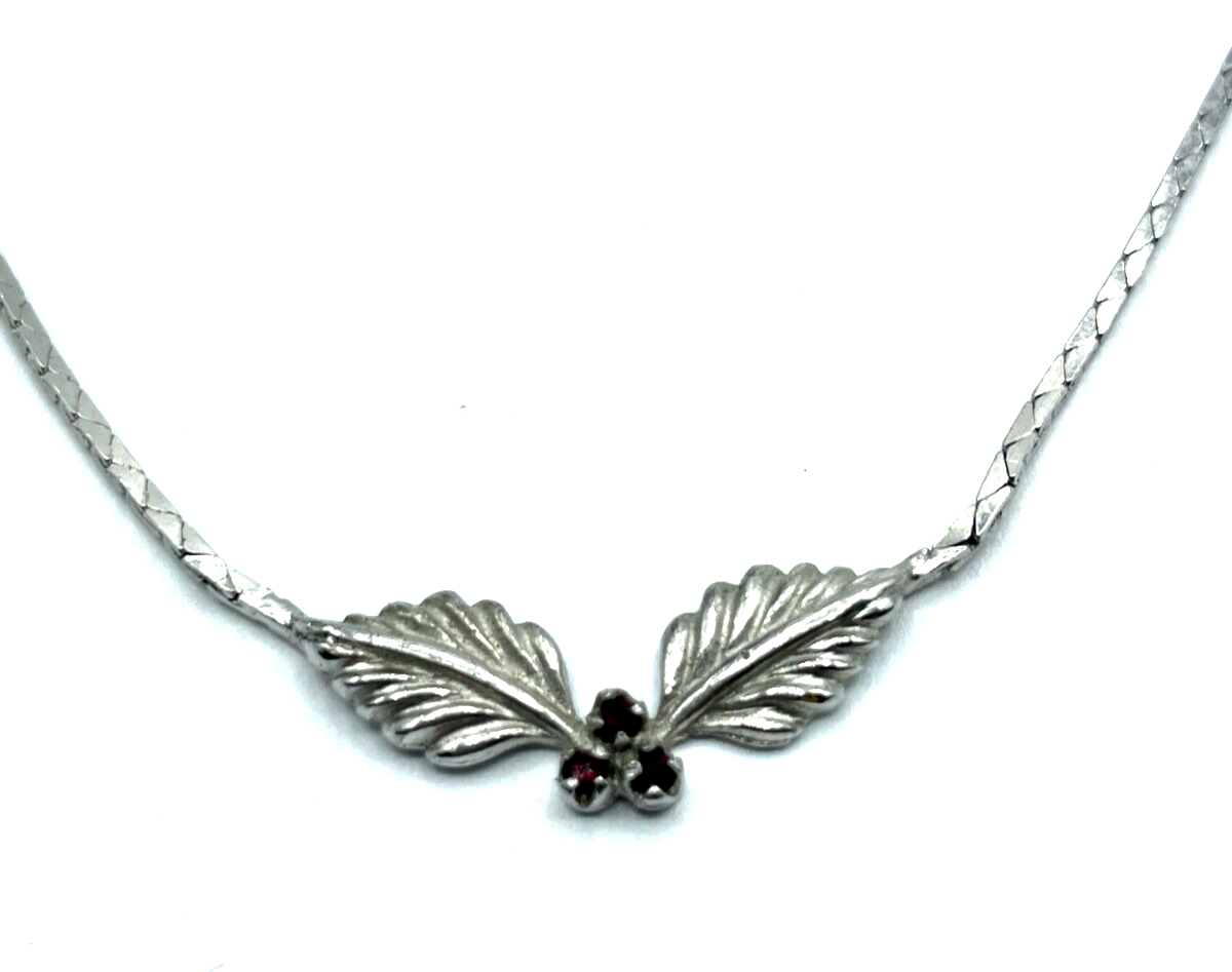 Vintage elegante Silber Kette 835 Collier 70er J 3x Granat  gepflegt rhodiniert4