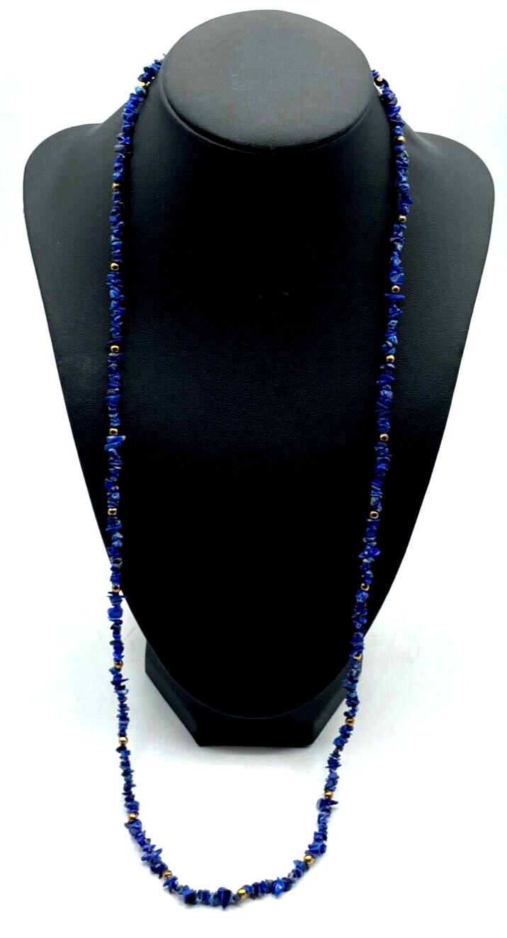 Vintage aparte Edelstein Kette Lapislazuli Splitterkette Handarbeit L 72 cm0