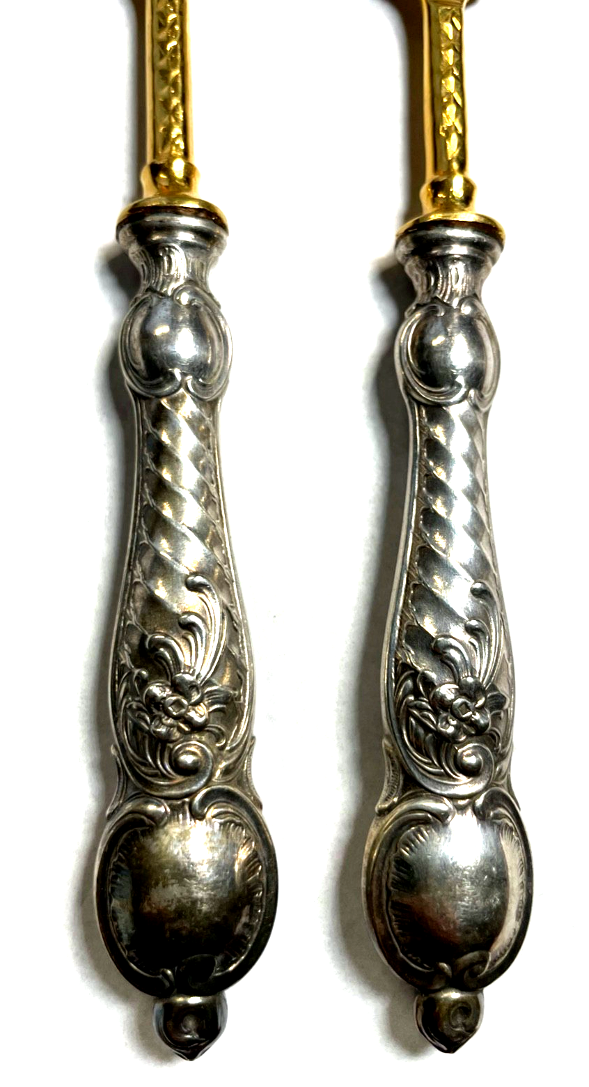 Antik WMF Historismus Vorleger Buttermesser + Käsemesser versilbert + vergoldet1