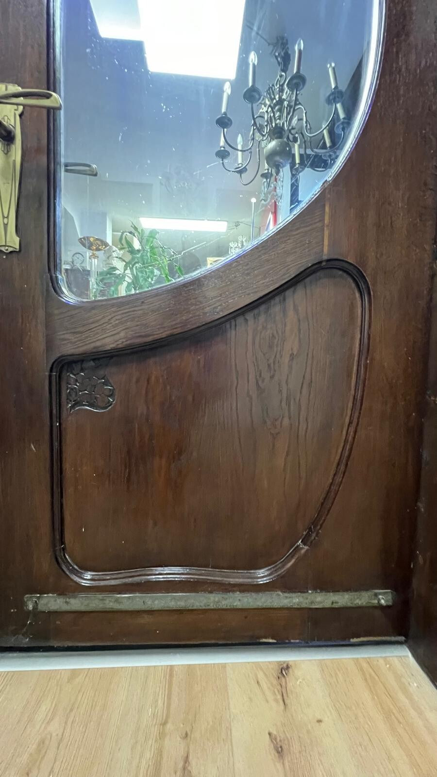 Jugendstil Doppelflügeltür  - Eiche massiv - Glas - Mes. Beschläge - Restauriert5