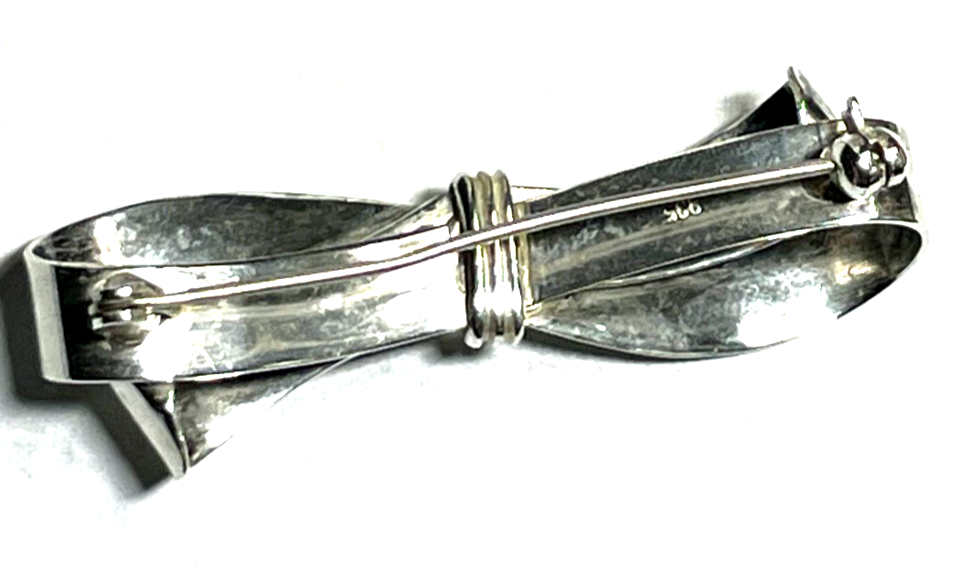 Antik 835 Silber Brosche Anstecknadel klassische Schleife Dekor Handarbeit L50mm2