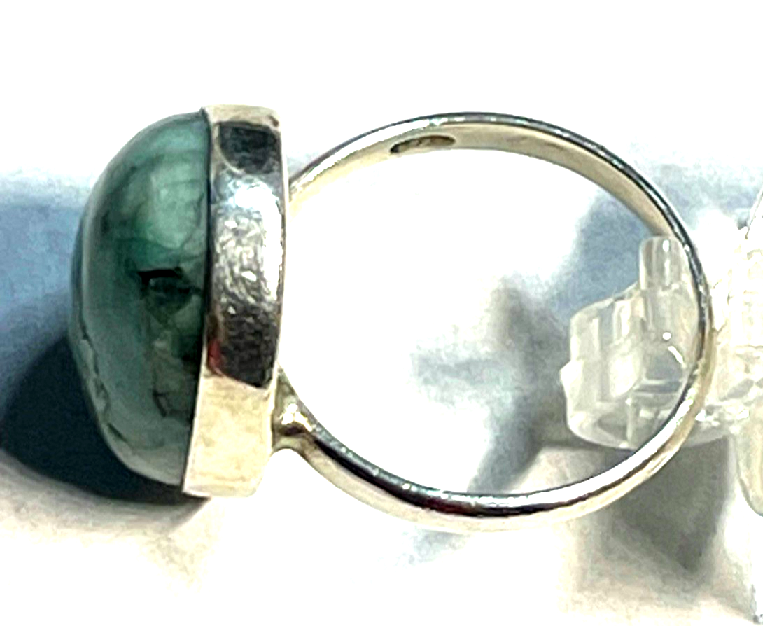 Solider 925 Silber Ring Amazonit Cabochon Besatz Handarbeit Ø 19 mm RG 60 gepfl.4