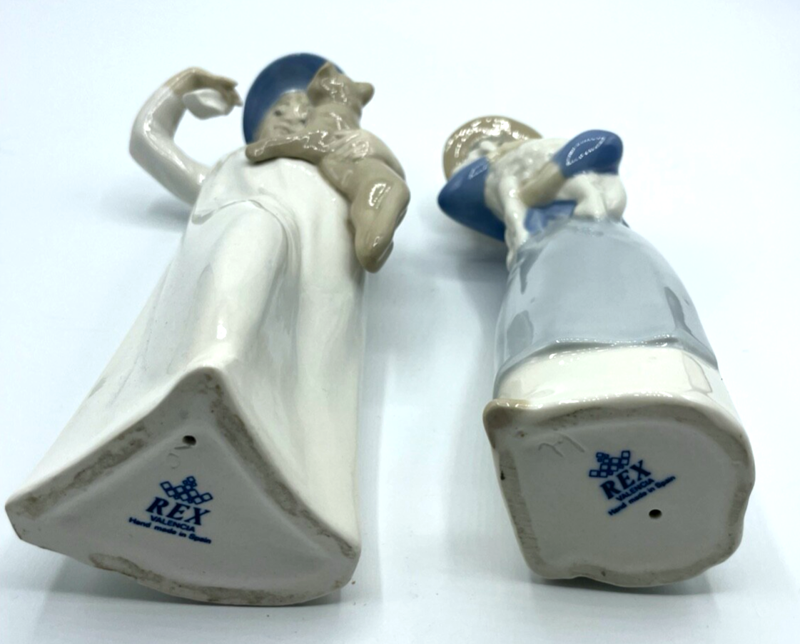 REX Valencia Spain 2 x Porzellan Figur Mädchen mit Katze und Mädchen mit Lamm3