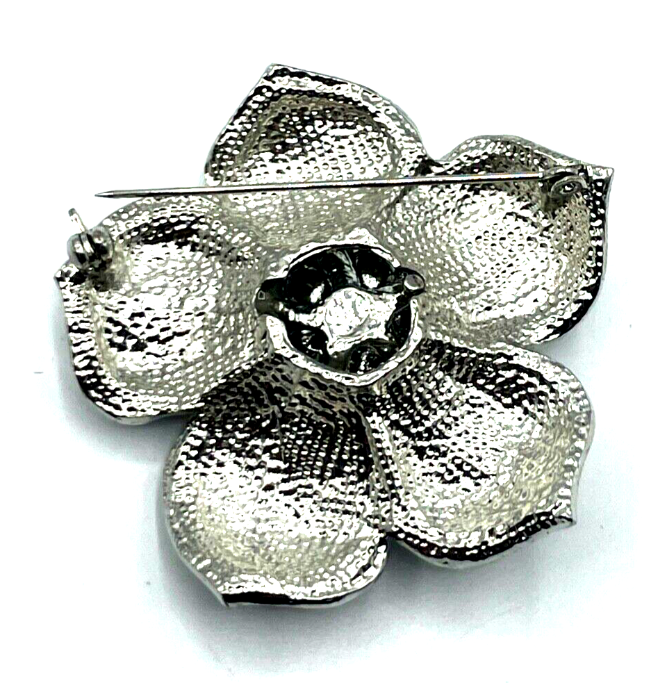 Vintage groß Strass + Emaille glamourös Blüte Brosche Anstecknadel Handarbeit3