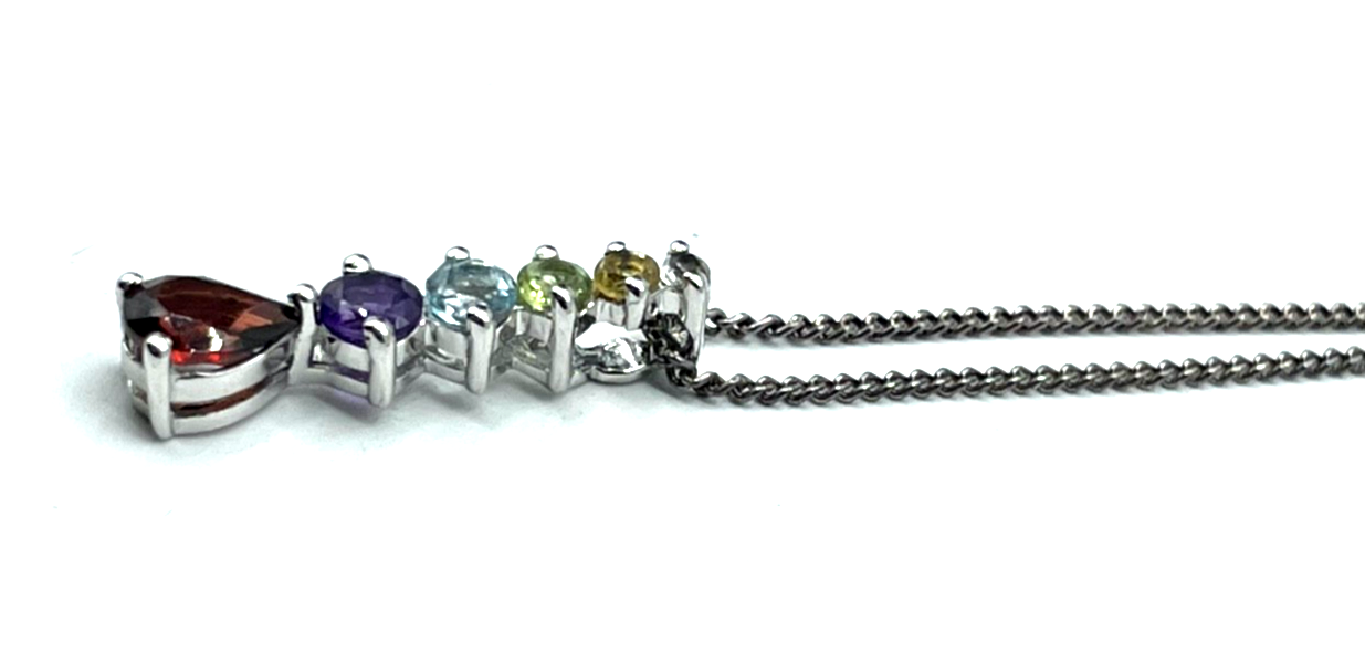 Moderner 925 Silber Anhänger mit 6 Farbsteinen an 53,5cm langer 835 Silberkette4