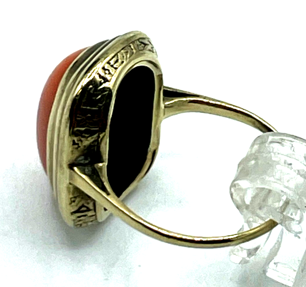 20er Jahre 585 Gold 14 K antik Ring Lachskoralle Koralle Cabochon RG 51 Ø 16 mm3