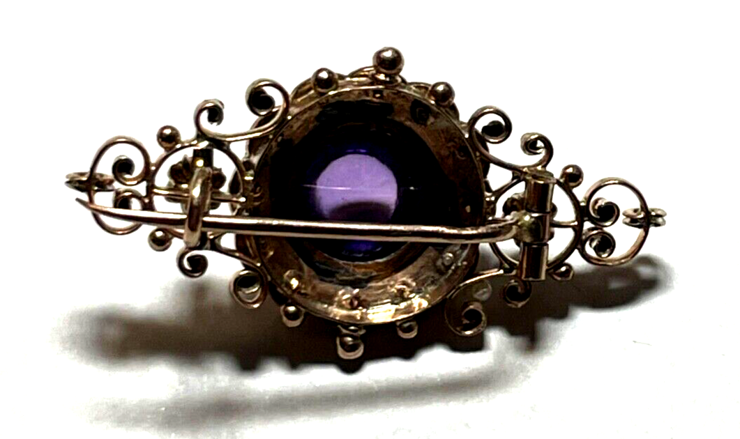 Antik 8 K Gold 333 Brosche Amethyst Cabochon Orientperlen Historismus Saatperlen5