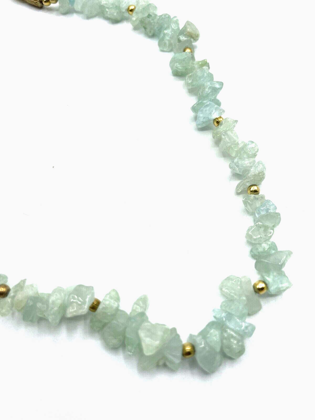 Vintage Aquamarin Edelstein Kette Collier Splitterkette Handarbeit L 44 cm gepfl2