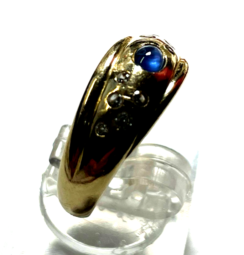 585 Gold 14 K Ring mit Saphir Cabochon + 10 Brillanten RG 52 Ø16,6 mm sehr gepfl5