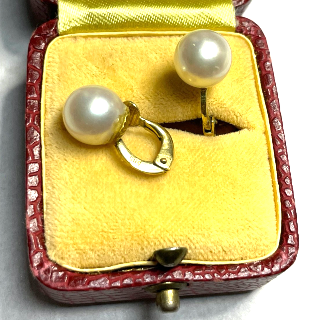 Stattliche 585 Gold 14 K Ohrringe Ohrclips Clips zeitlos mit Akoya Perle Ø 9 mm0