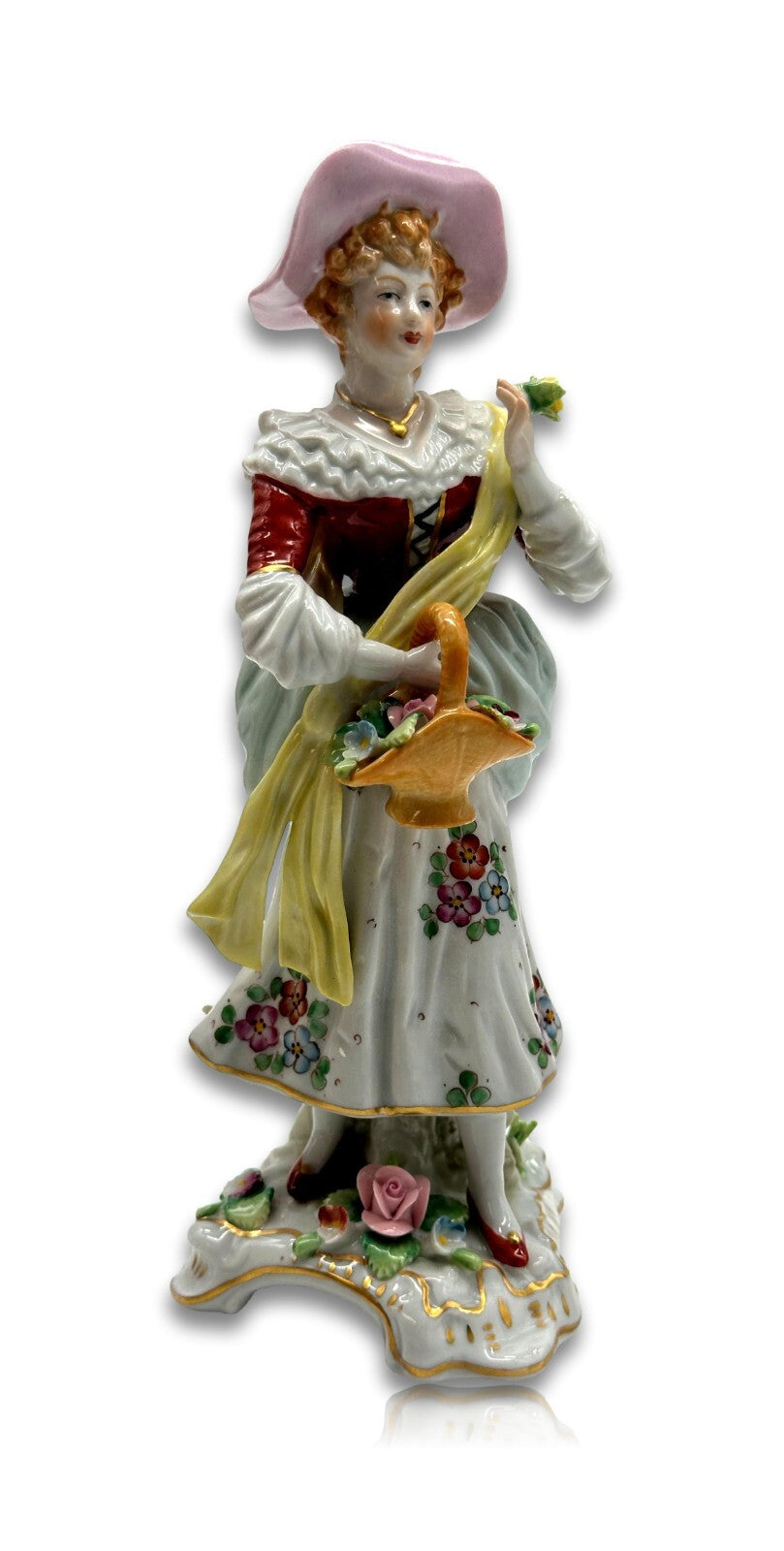 Sitzendorfer Porzellanmanufaktur - Dame mit Blumenkorb - Rokoko Porzellanfigur0