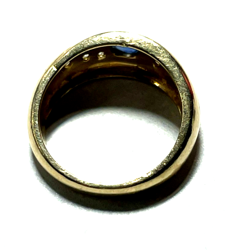 585 Gold 14 K Ring mit Saphir Cabochon + 10 Brillanten RG 52 Ø16,6 mm sehr gepfl9
