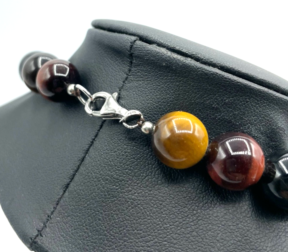 Neu Set Falkenauge Tigerauge Farbmix Halskette Kugelkette Collier + Armband Ø114