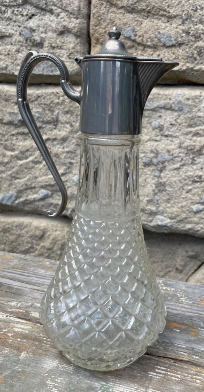 Antik große dekorative Pressglas Karaffe Zinn Montur England um 1920 H 29,5 cm5