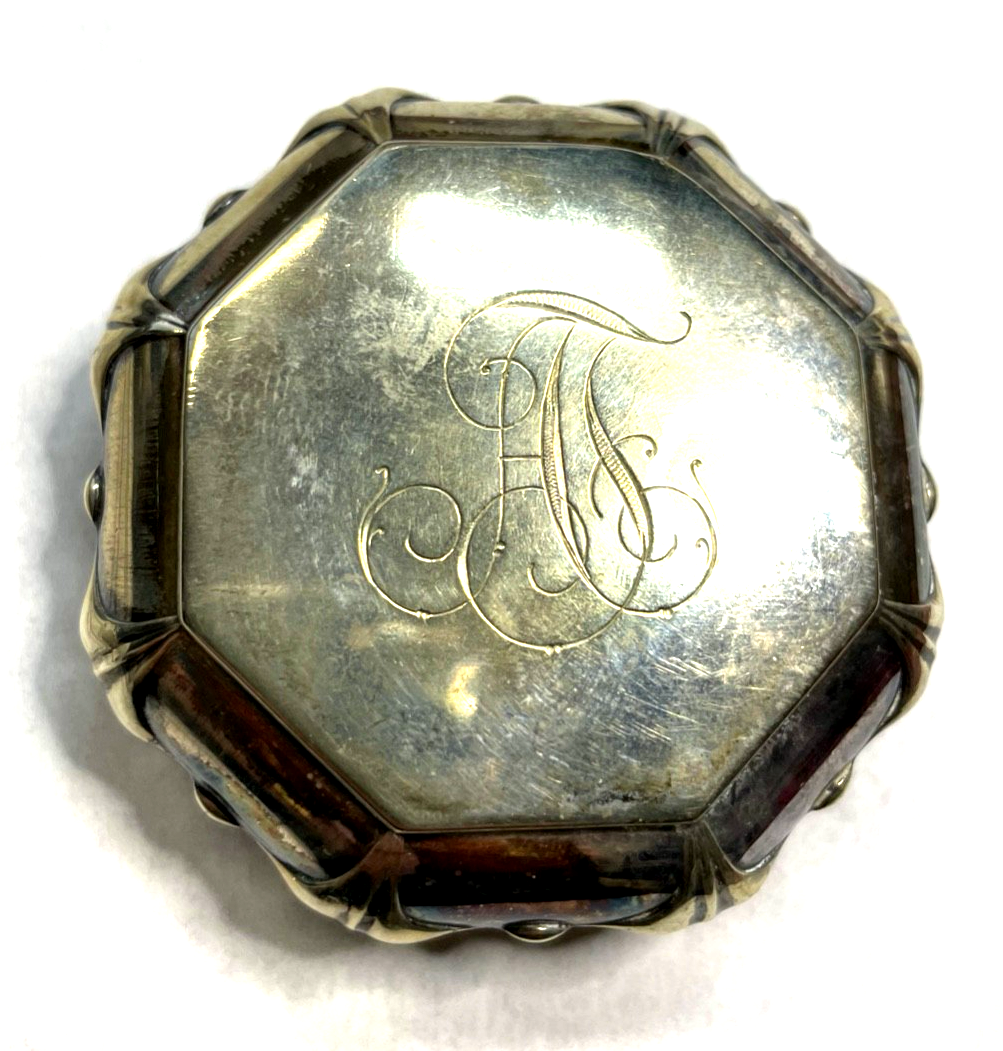 Antik Jugendstil Dose wunderschöne gr. Pillendose Alpacca versilbert Ø 65 mm5