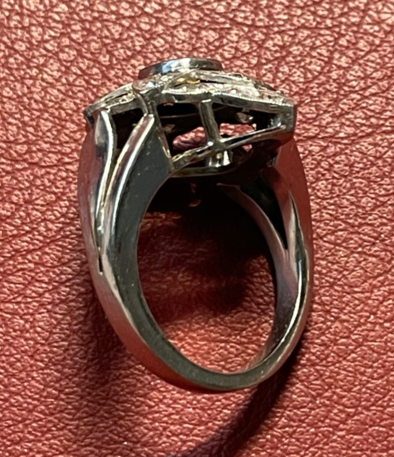 750 Gold Ring Weißgold Art Déco 14 Altschliff Brillanten + Saphir Juwelier10