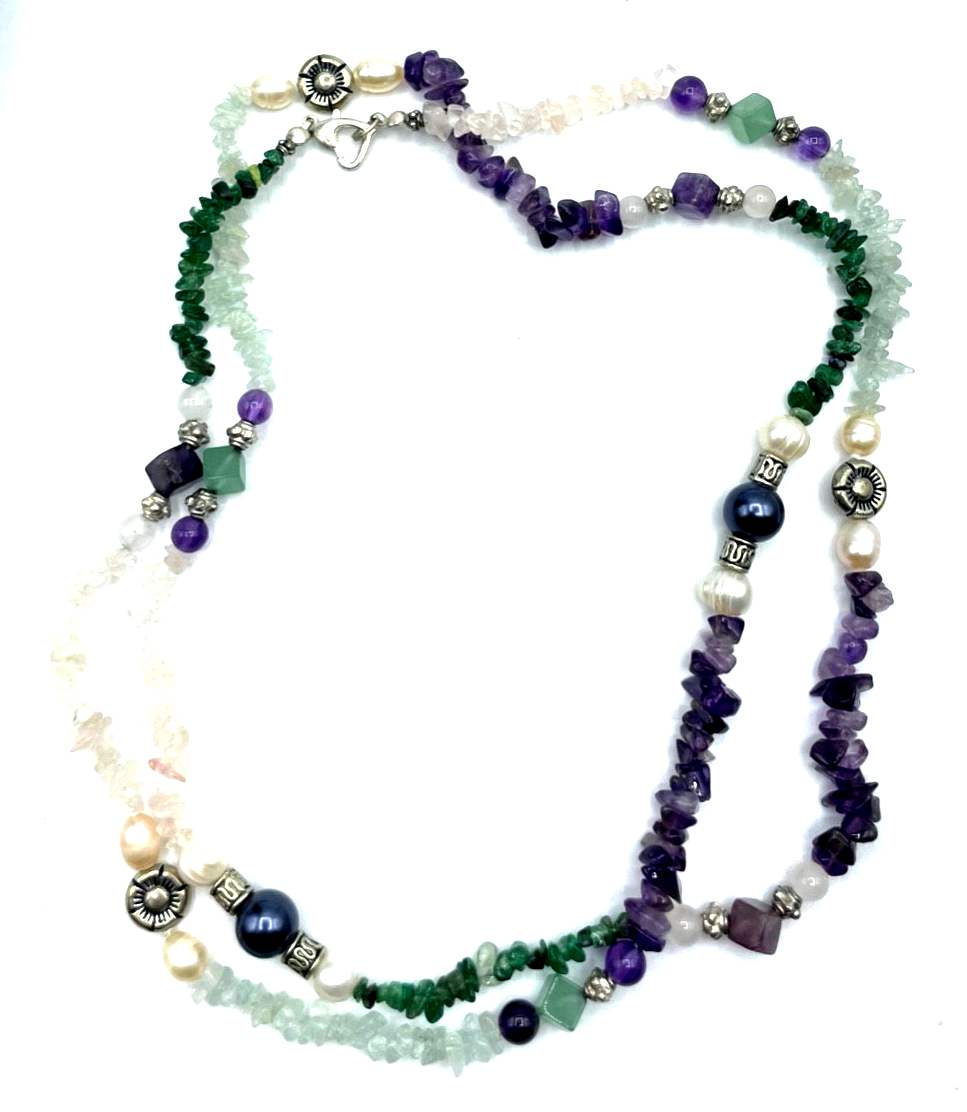 99 cm lange Halskette echte Edelsteine Smaragd Amethyst Aquamarin SWZ Perlen Mix3