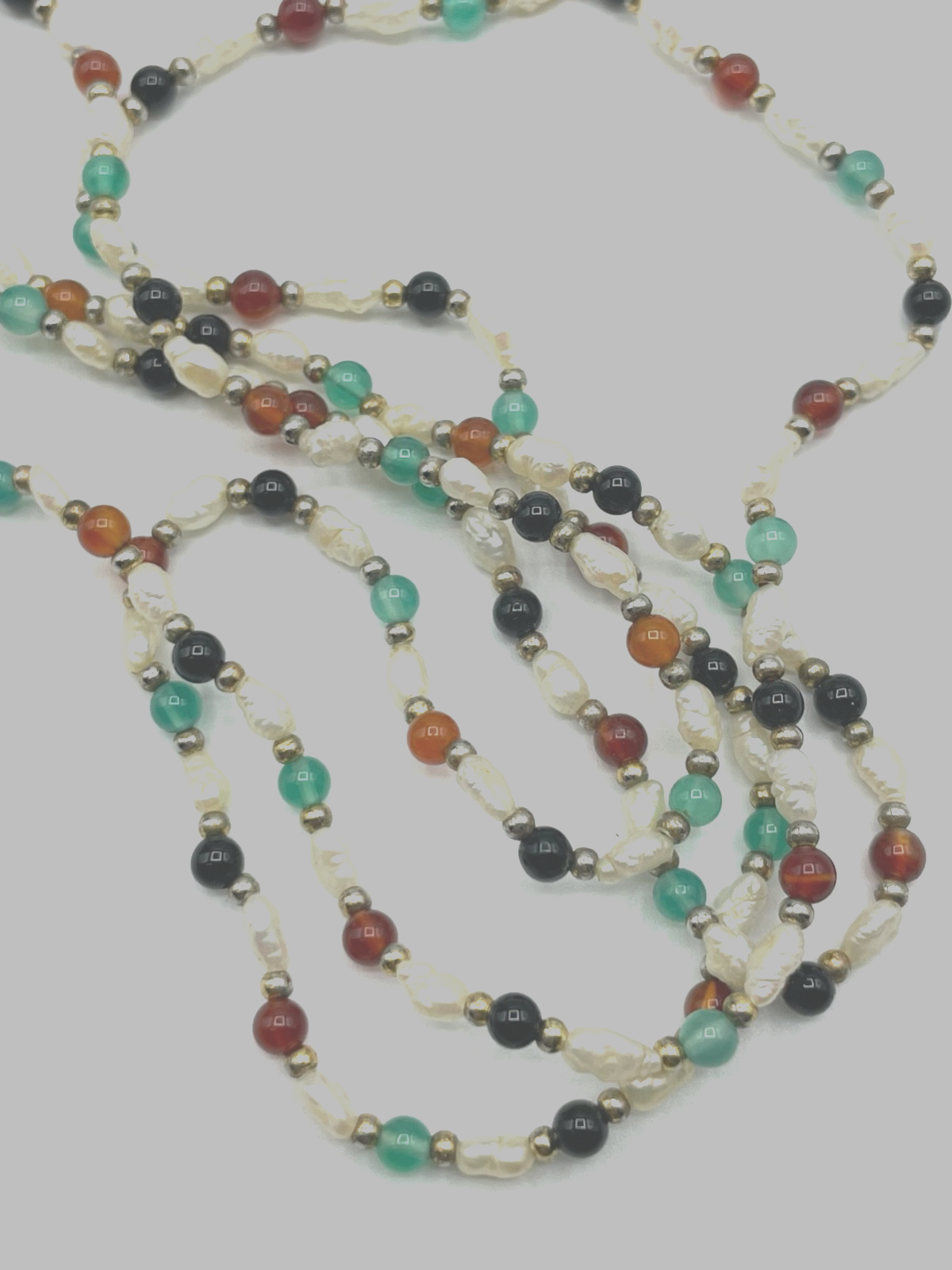 Gemischte Edelstein Kette 925 Silber Elemente + Biwa Perlen L 92 cm lang gepfl.4