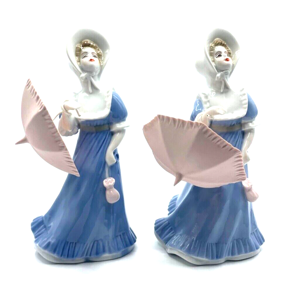 2 x vintage Porzellan Figur Dame mit Schirm hübsche Dekoration H 23cm handbemalt0