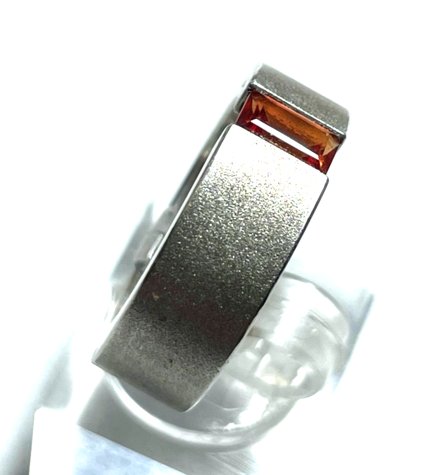 925 Silber Designer Ring Bandring mit orange Granat massiv gebürstet RG 53 Ø16,81