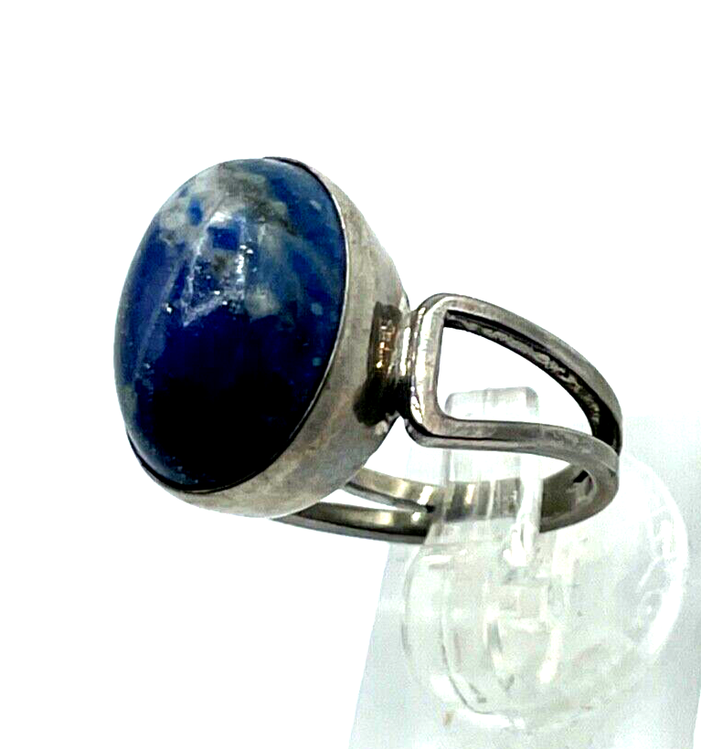 Vintage solider 925 Silber Ring Sodalith massiv Ø17mm RG54 Handarbeit midcentury8