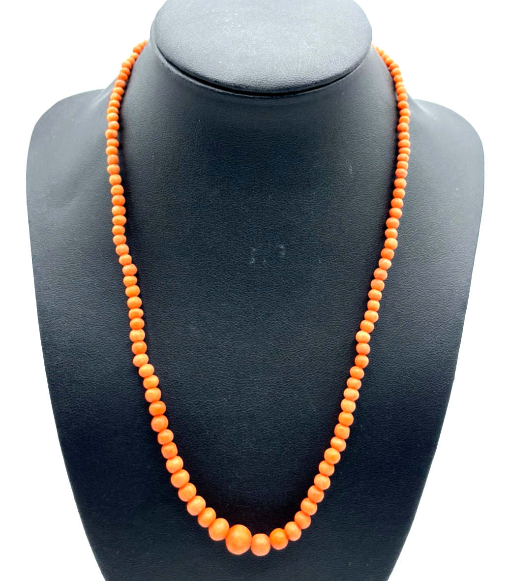 Antik Korallenkette lachsfarbig Lachskoralle 46,5 cm Kugelkette Verlauf 333 Gold0