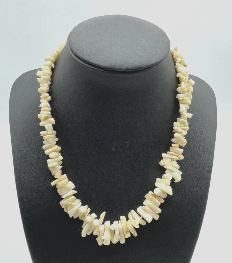 Vintage weiße Koralle Set Halskette + Armband 2-reihig 50er Jahre Splitterkette3