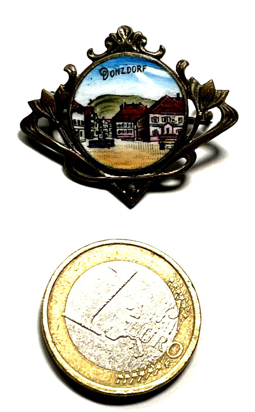 Antik Emaille Malerei Anstecknadel Handarbeit Donzdorf Württemb Ansicht vor 19004