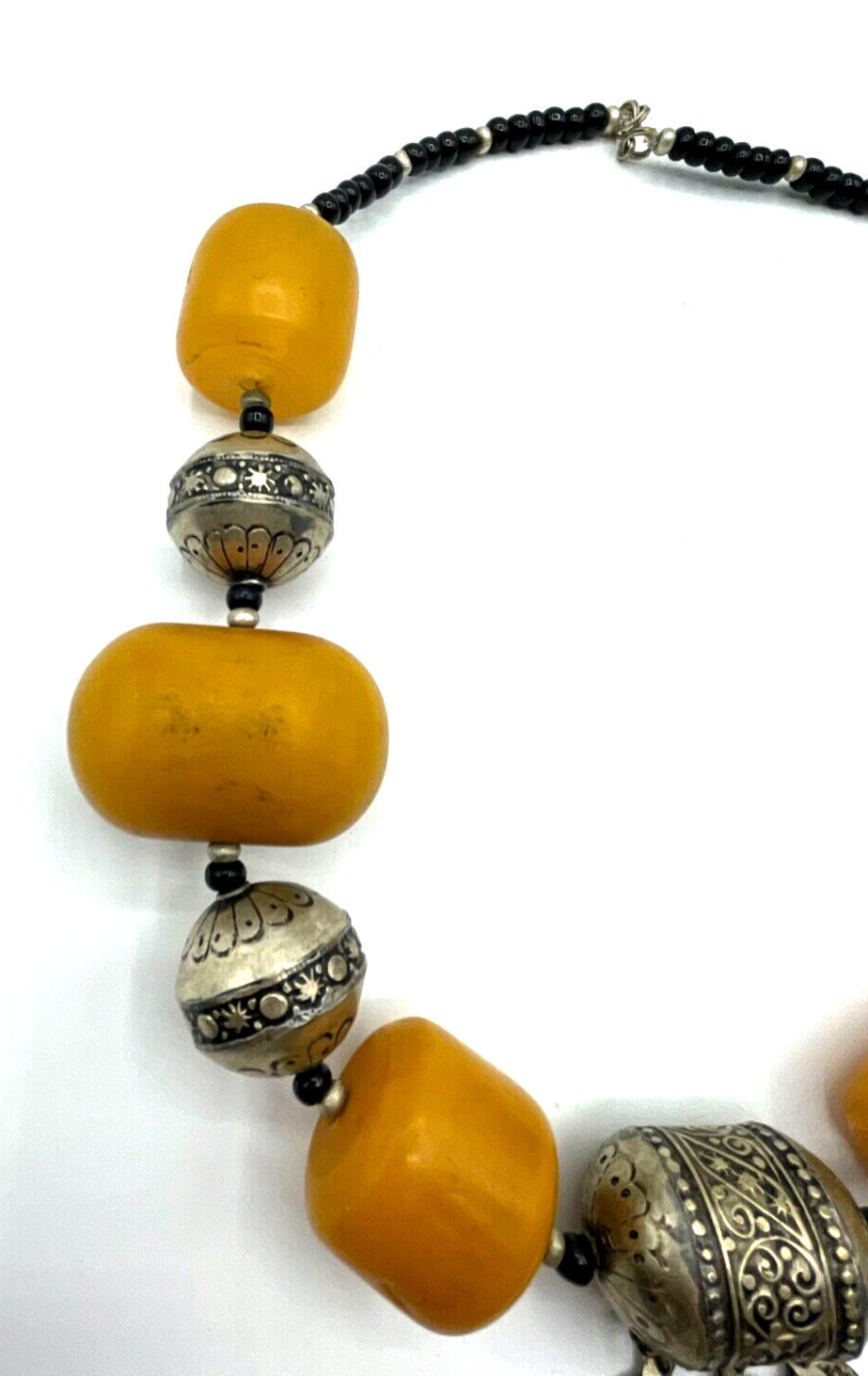 Attraktive Mega vintage Ethno Style Halskette Amber Look handgefertigt Unikat 644