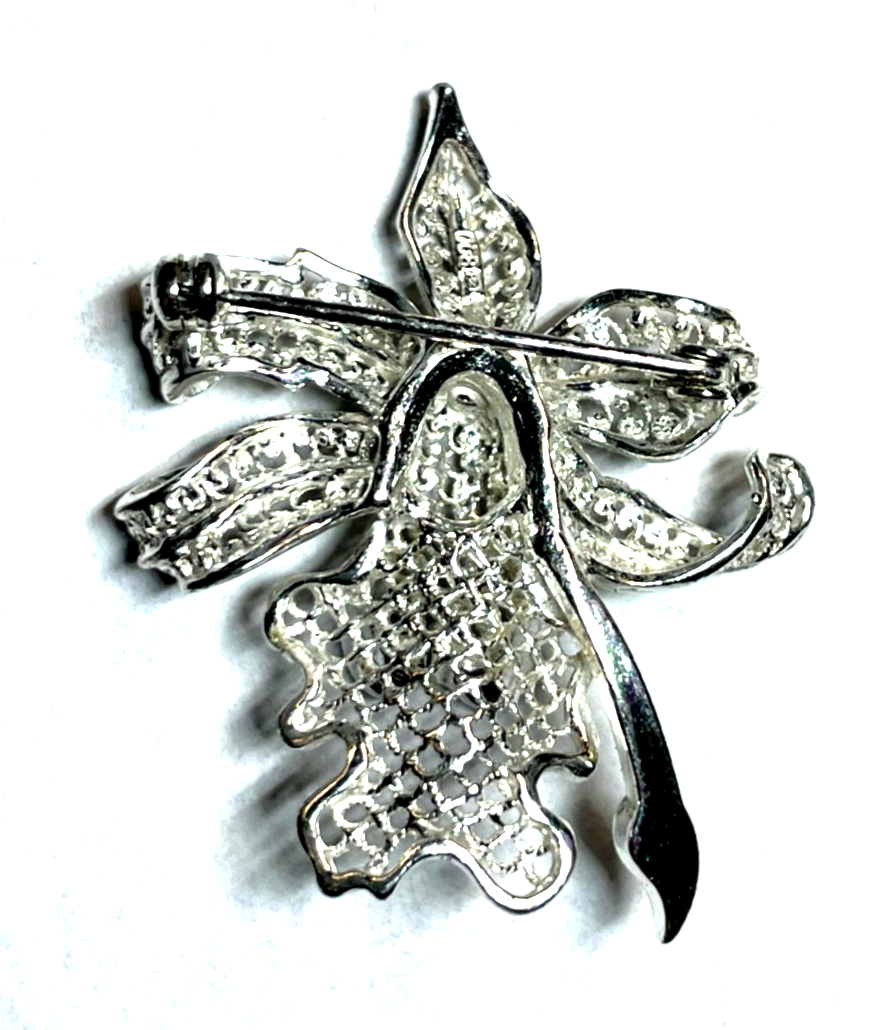 Antik 800 Silber Brosche Anstecknadel Filigransilber Handarbeit Orchidee gepfl.6
