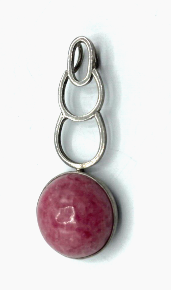 70er J Design 925 Silber Anhänger Handarbeit Rhodochrosit Cabochon Amulett L45mm0