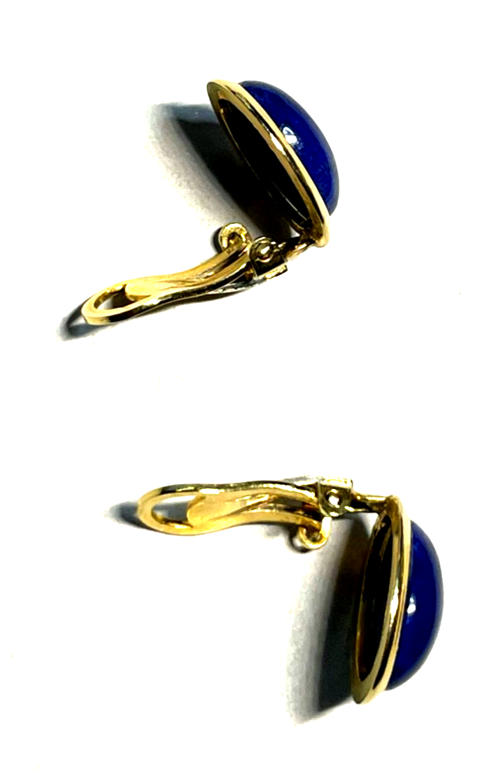 Paar elegante 925 Silber vergoldete Ohrclips Clips Lapislazuli Cabochon wie neu3