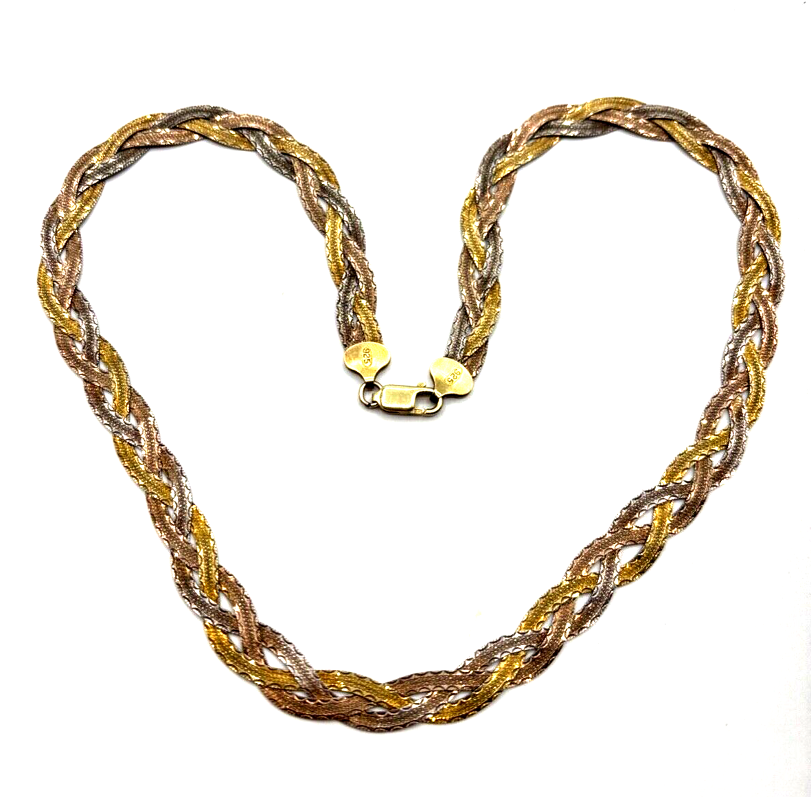 Solides elegantes 925 Silber Collier geflochten Silberkette Tricolor 3 farbig8