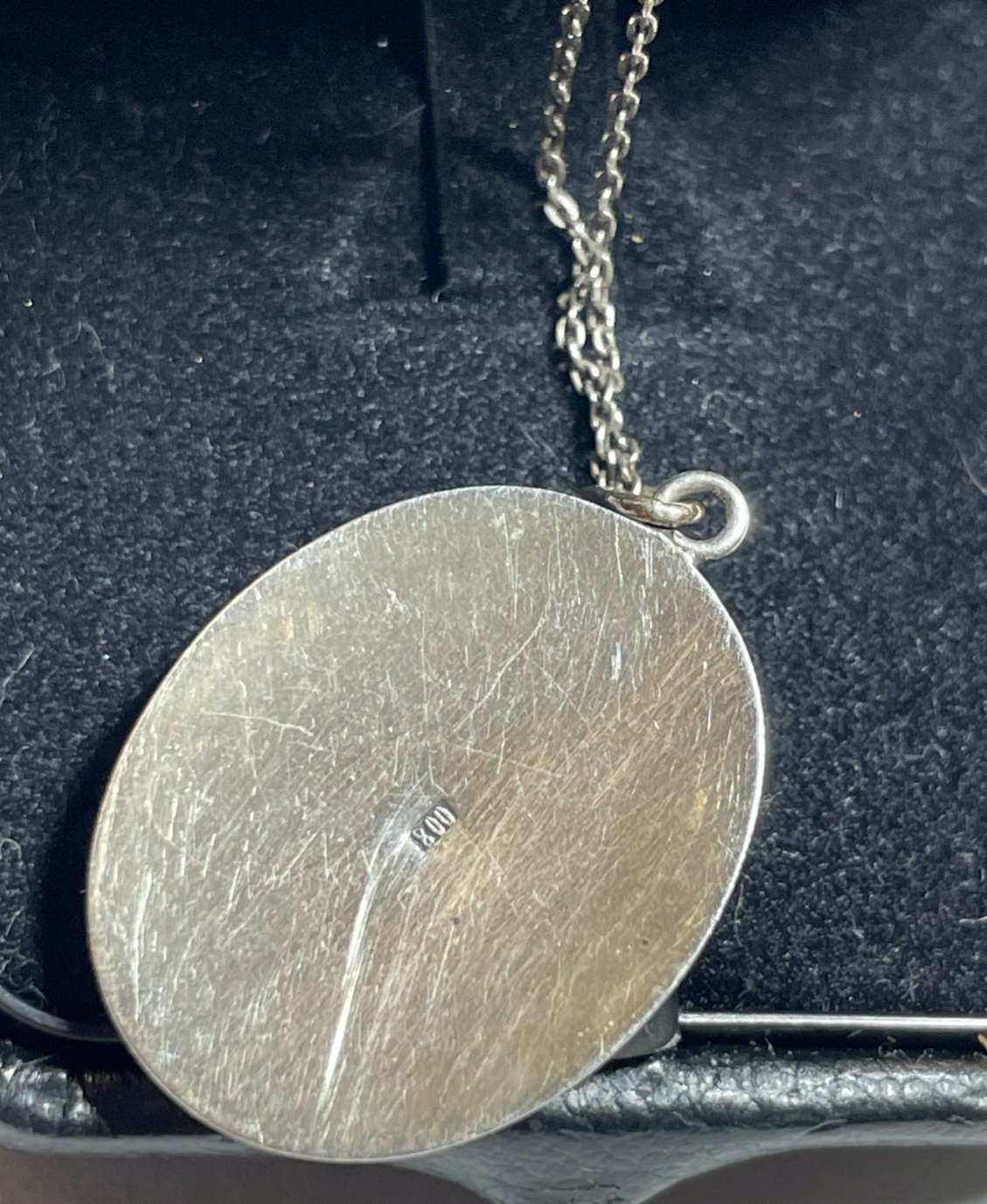 Antik Jugendstil 800 Silber Kette mit Anhänger Perlmutt Einlage sehr gepflegt4