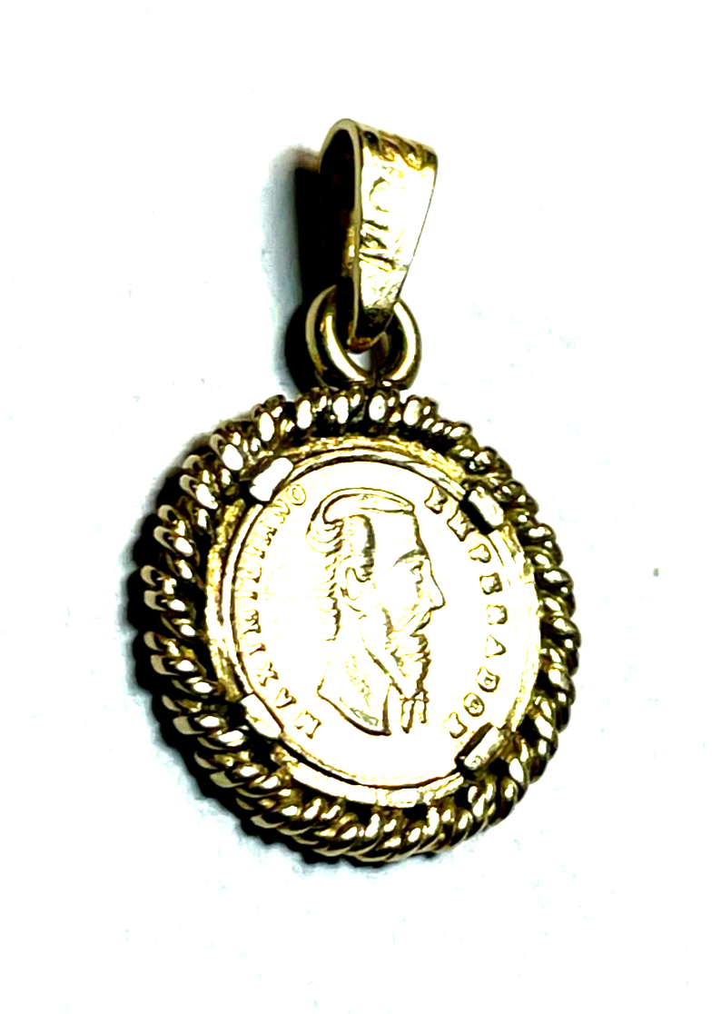 585 Gold 14 K Gelbgold Anhänger Charm mexikanische Münze in Fassung Münzanhänger1