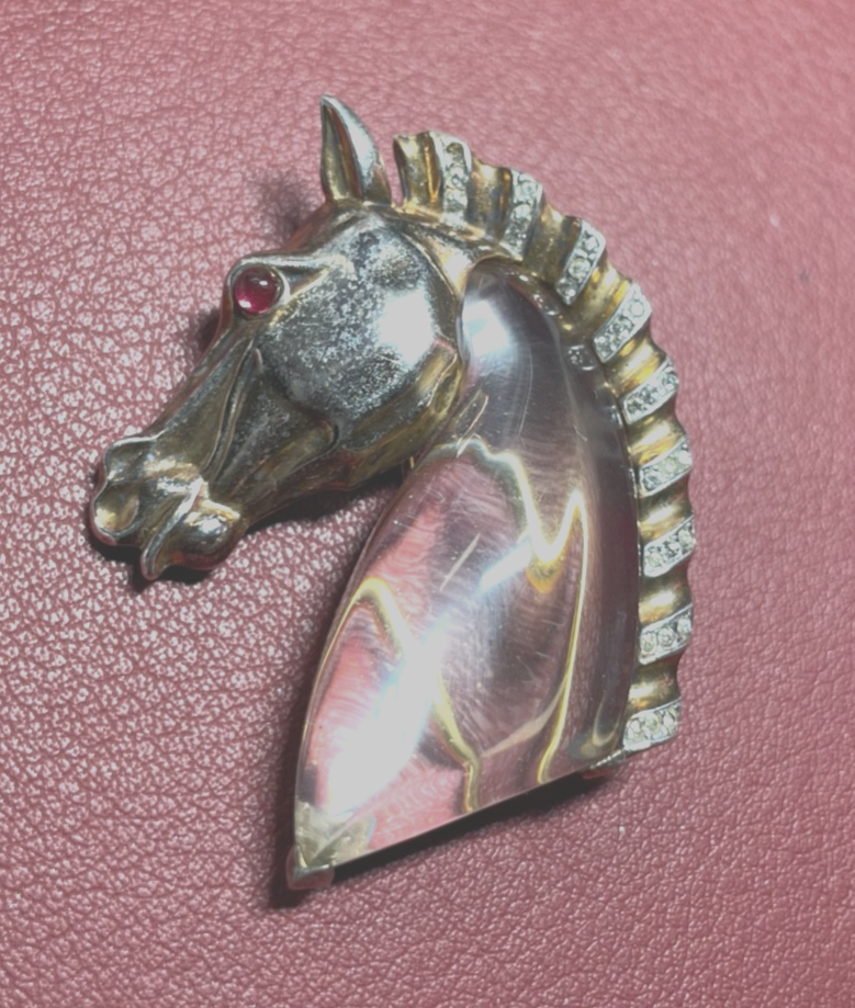 Vintage Trifari Jelly Belly Pferdekopf Brosche Sterling Alfred Philippe 19401