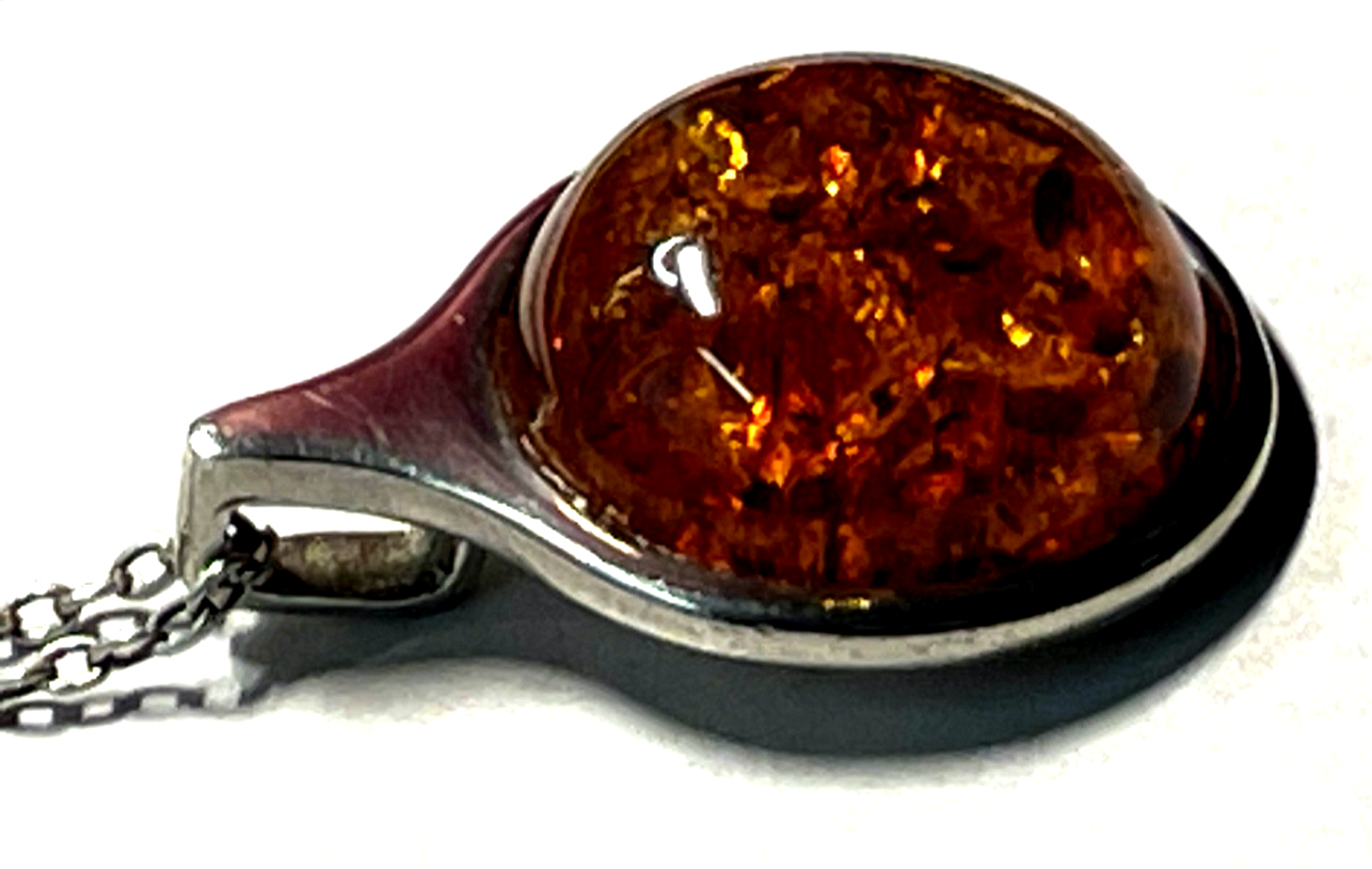 Vintage FS Franz Scheurle Bernstein Cabochon Anhänger 925 Silber an Silberkette1