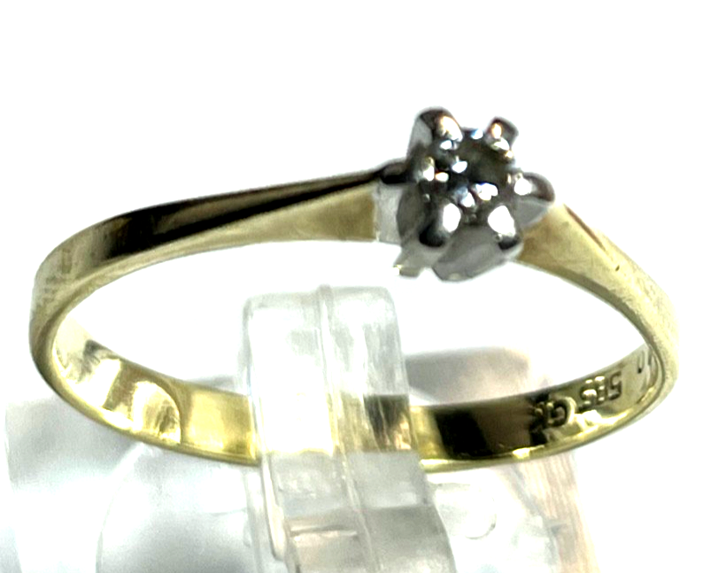 585 Gold 14 K Ring Solitär Brillant 0,1 ct. Juwelier Qualität RG 55 Verlobung1